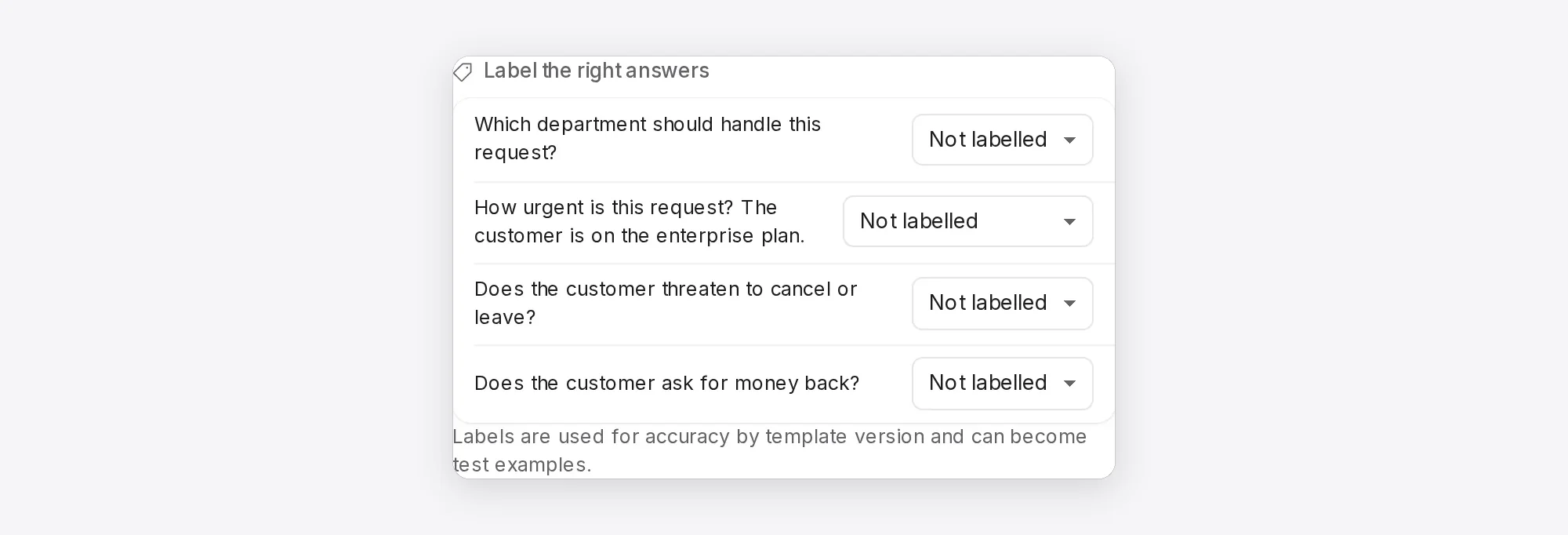 Labelling a Support triage decision. Labels are kept with the decision.